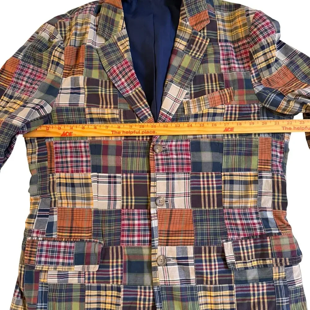 J.Crew Madras Patchwork Mens Blazer Preppy Size 42 Regular Sport Coat Academia